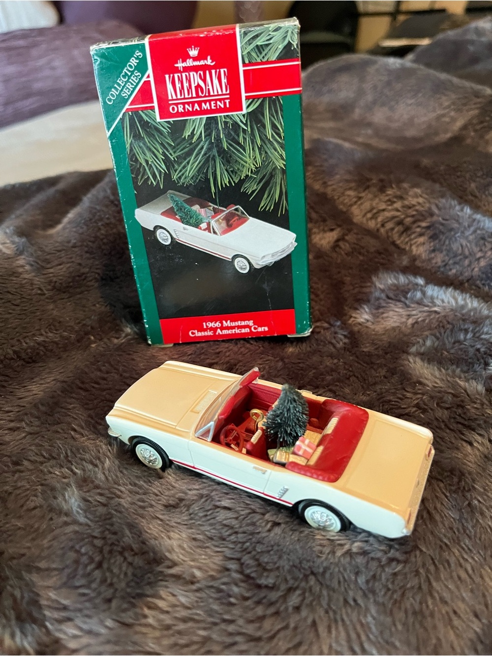 Hallmark Keepsake Ornament 1966 Mustang Convertible in Cream and Red